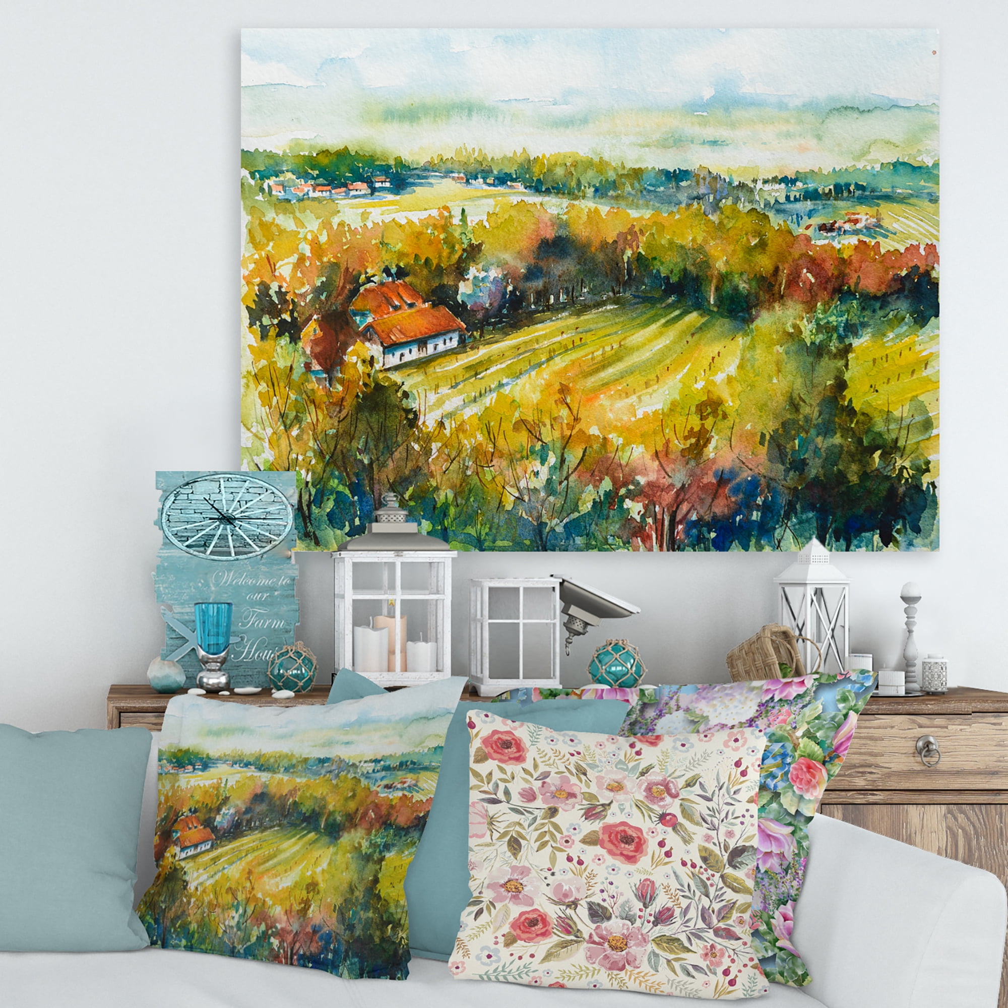 Designart ' Autumn Rural Landscape ' Country Canvas Wall Art Print