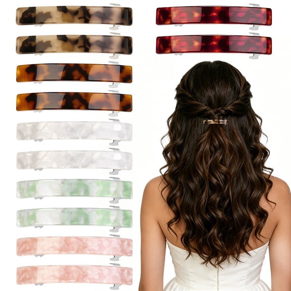 12 Pack Tortoiseshell Hair Clips for Women, Acrylic Automatic Barrettes, Fashion Hair Accessories, Non Slip Strong Hold Hair Pins for Daily Wear