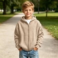 thumbnail image 6 of SERTGUTR Kids Waffle Knit Hoodie Full Zipper Long Sleeve Sleeve Pocket Design Solid Color Warm Casual Everyday School Fall Winter Sweatshirt, 6 of 9