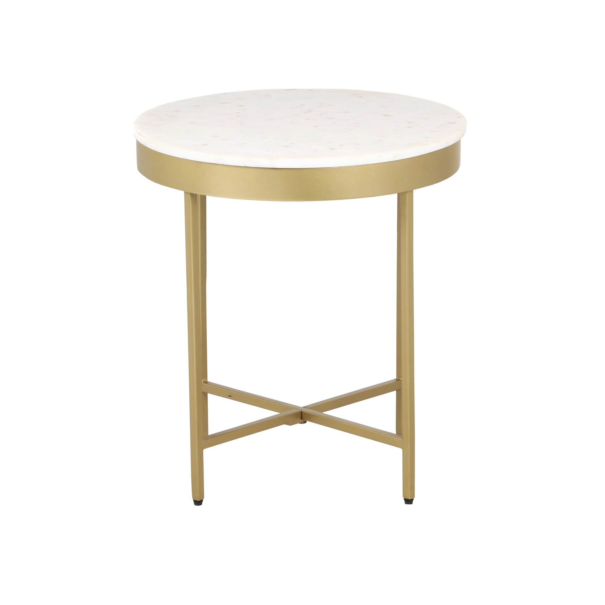 Ox Bay Cerys Modern Wrought Iron Hand Made Indoor Round Side Table, Gold /White, 20" Diameter x 22" H