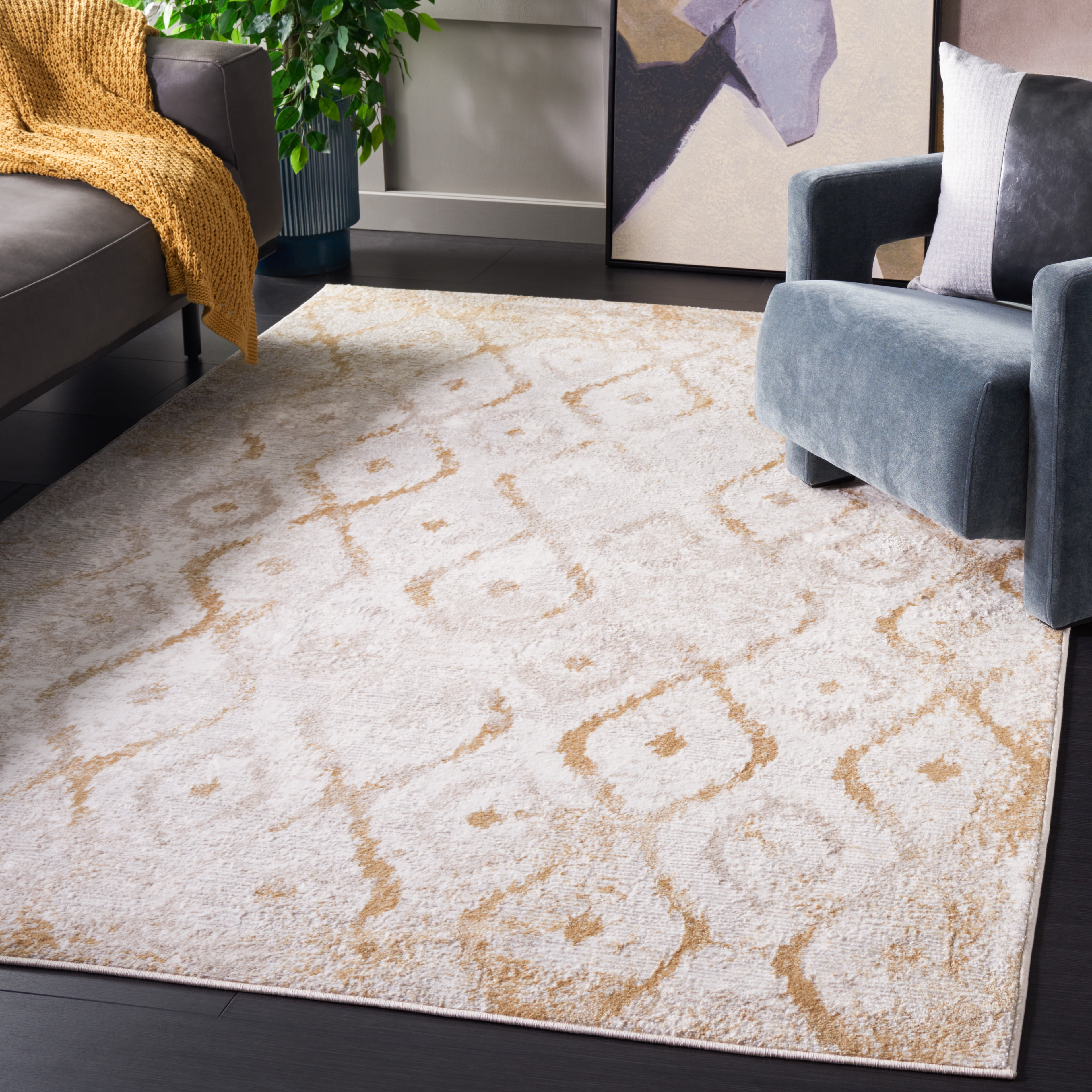SAFAVIEH Meadow Doncho Diamond Area Rug, Ivory/Gold, 4' x 6'