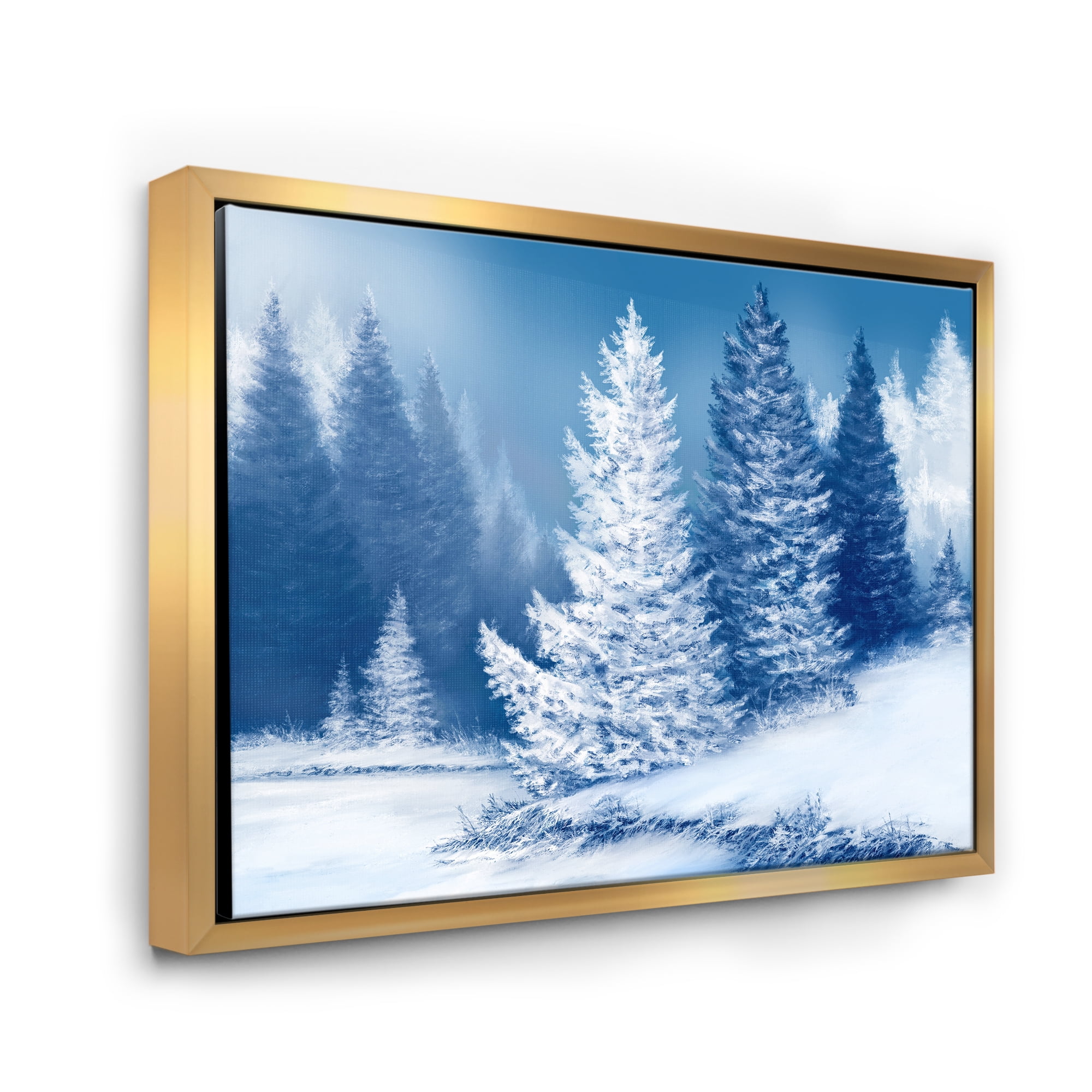 Designart 'Snow Covered Trees With Dreamlike Spruce Forest' Lake House Framed Canvas Wall Art Print