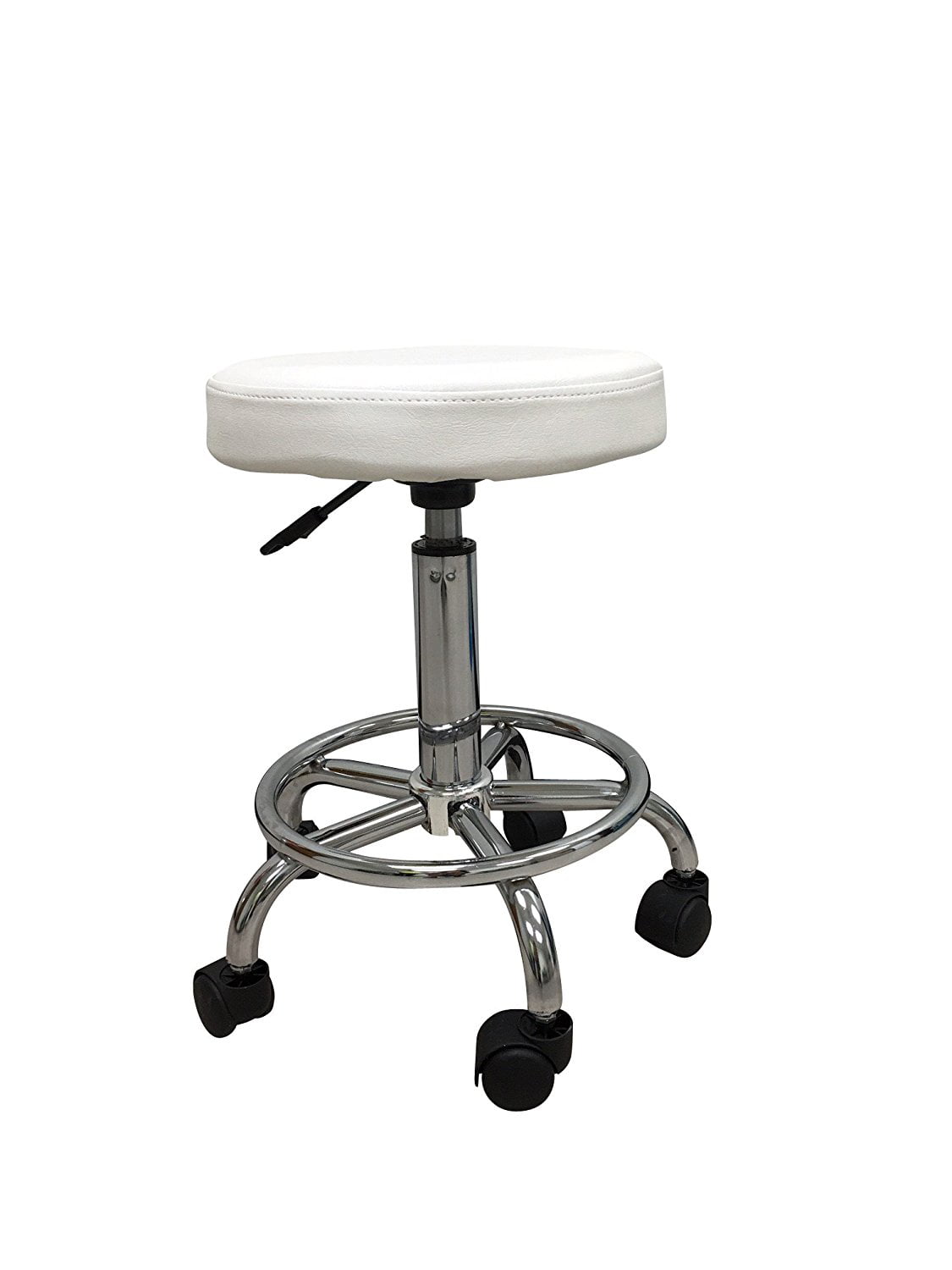 Massage Stools on Wheels Hydraulic Gas Lift Stool Adjustable Swivel Stool for Salon Beauty Barber Office Manicure Work Stools Chair Soft Cushion Seat Million Star Round Rolling Stool Chair White
