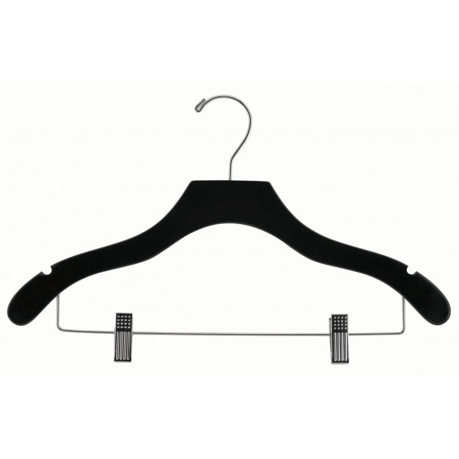 International Hanger Wooden Wavy Combo Hanger, Black Finish with Chrome Hardware, Box of 50