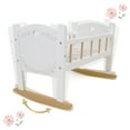 thumbnail image 4 of 509 Crew: Little Flora - Wooden Doll Cradle - Flower-White-Pink, Doll Accessory, Smooth Rocking Motion, Mattress & Pillow, Pretend Play Toy, Kids 3+, 4 of 8
