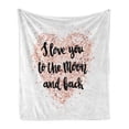 thumbnail image 1 of Saying Soft Flannel Fleece Throw Blanket, Cursive I Love You to the Moon Back Calligraphy on Dotwork Heart, Cozy Plush for Indoor and Outdoor Use, 60" x 80", Blush Pale Ruby Black, by Ambesonne, 1 of 5