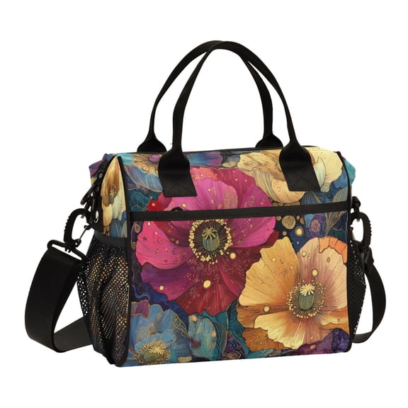 Large Insulated Lunch Bags for Women Men Leakproof Thermal Meal Lunch Tote Bag for Office Work Picnic Travel Vibrant and Intricate Flowers 9L