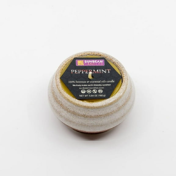Sunbeam Candles Ceramic Vessel, Peppermint, White, 6 Ounce, Beeswax, Home, Home D√©cor