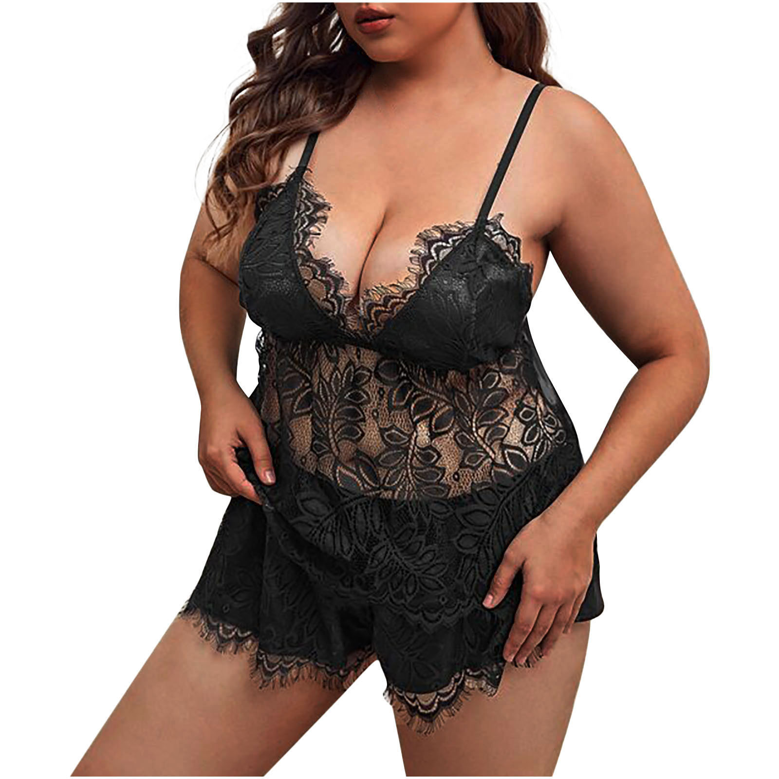 RQYYD Reduced Women Plus Size Lace Pajama Set V Neck Cami And Shorts 