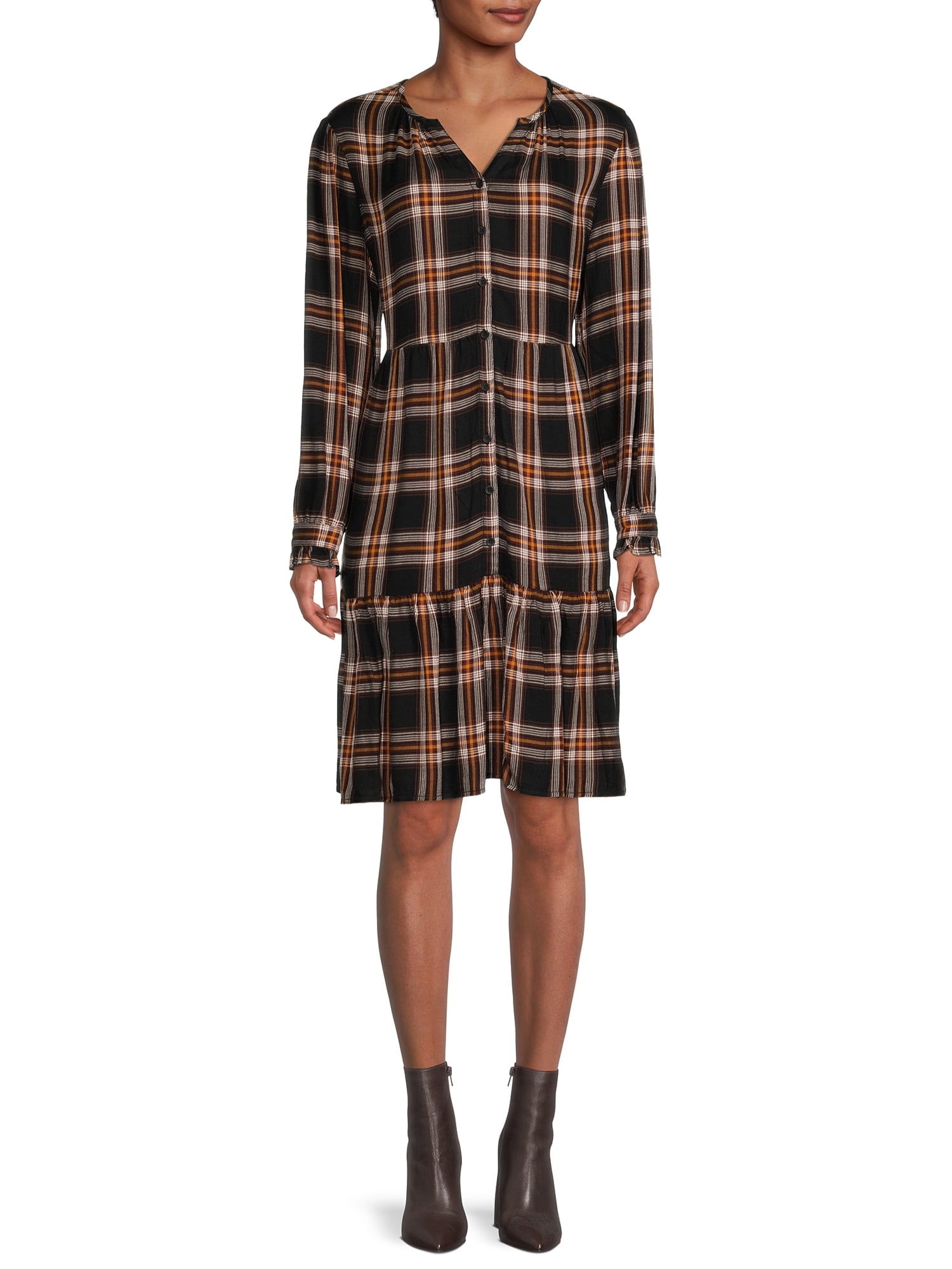 Blu White Blu Women's Plaid Ruffle Hem Dress
