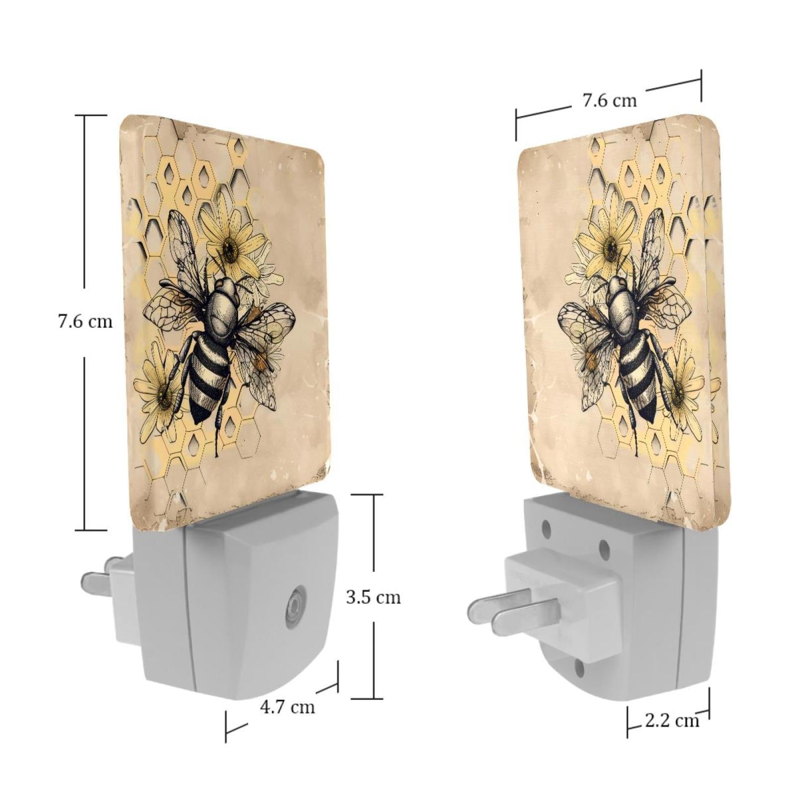 PhooArto Retro Honey Bee Floral Plug in LED Night Light Auto Sensor Dusk to Dawn Decorative Night for Bedroom, Bathroom, Kitchen, Hallway, Stairs, Baby's Room, Energy Saving