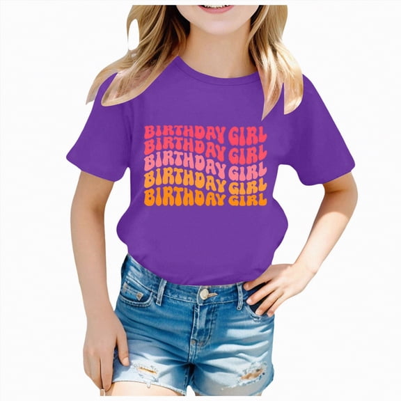 Hessimy Girls Ruffle Sleeve T Shirts Summer Short Sleeve Casual Cute Crewneck Tops Tees(Purple,7-8 Years)