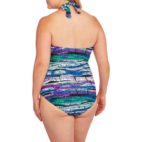 Women's Plus-Size Halter One-Piece Swimsuit with Matching Sarong