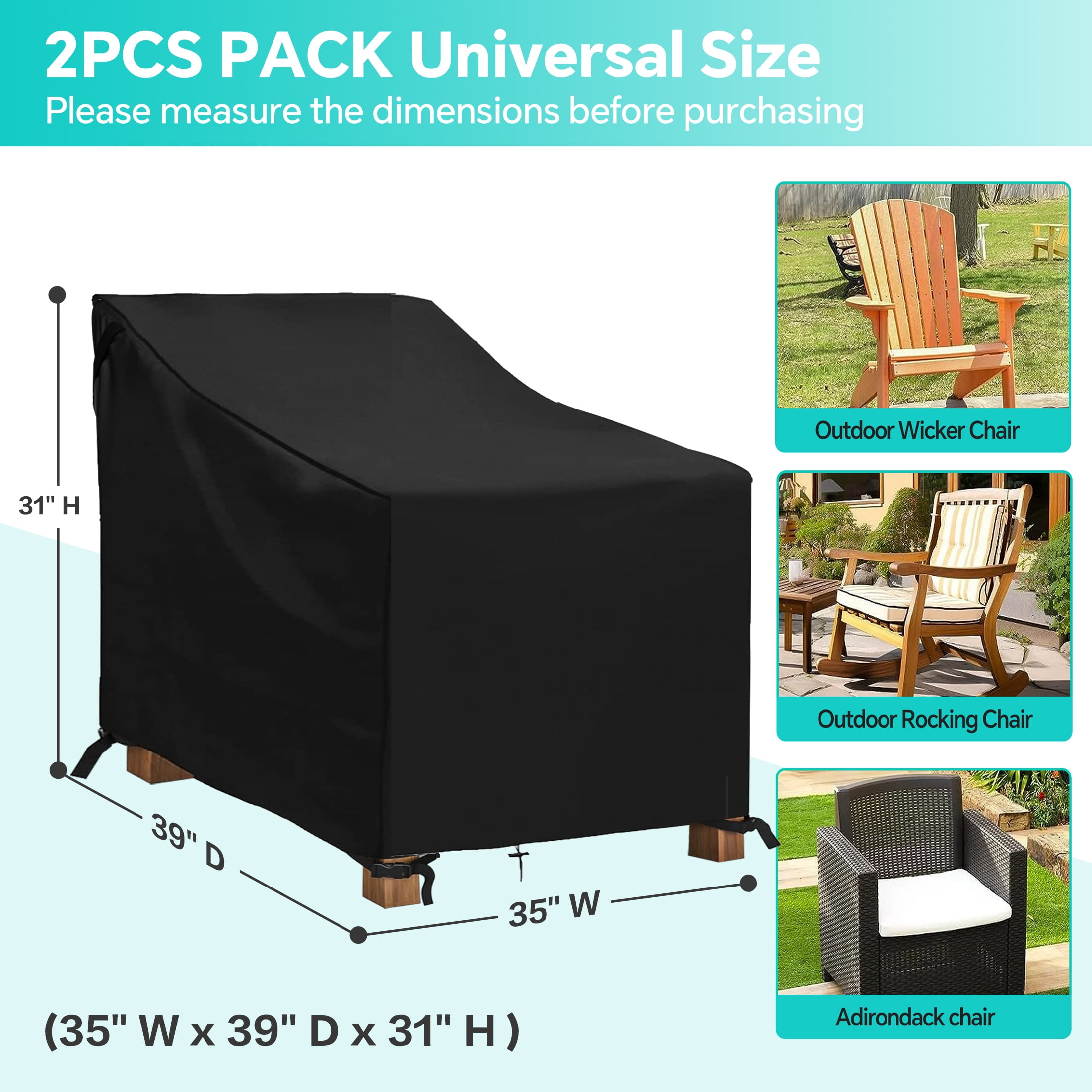 LCGOD Patio Chair Covers, Outdoor Lawn Furniture Covers 100% Waterproof, Lounge Deep Seat Large Cover with 600D Heavy Duty Oxford Cloth, 35" W x 39" D x 31" H（2PCS）