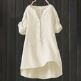 thumbnail image 2 of BODOAO Cotton Linen Shirts for Women Spring Linen Clothing for Womens Loose Fit Blouses Beach Casual Summer Tops Comfy Lounge Wear Crepe Texture Outfits Casual Tops V Neck Shirt Summer Shirt Beige L, 2 of 4