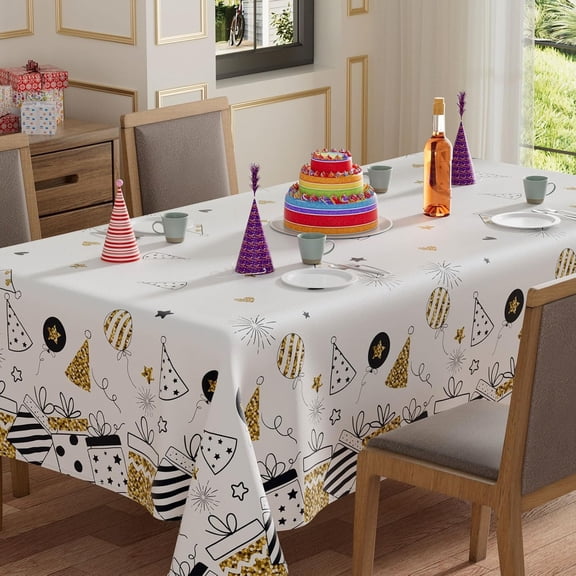 Birthday Gifts Hats Balloons Firework Tablecloth Rectangle Washable Table Covers for Indoor Outdoor Dining Table Home Party Decorations 60x84 Inch