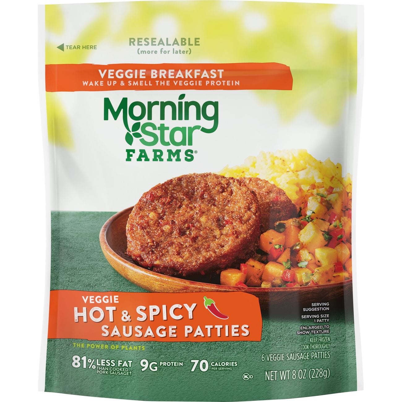 MorningStar Farms, Veggie Breakfast Sausage Patties, Hot and Spicy, 8