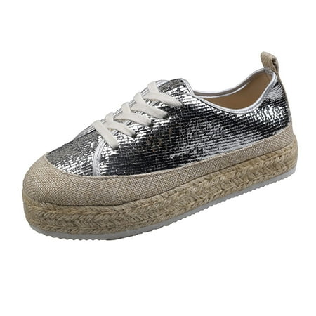 

Pejock Women s Loafers Womens Slip-Ons Sneakers Ladies Fashion Canvas Sneakers Sequin Shoes Closed Toe Lace Up Walking Shoes Running Walking Flats Non Slip Comfortable & Light-Weight Shoes
