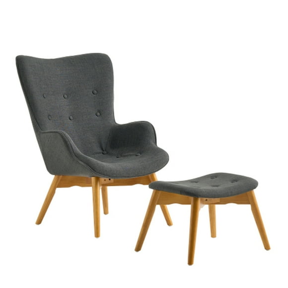 Comfy Saucer Chair with Ottoman,Reading Chair for Bedroom,Legs with wooden finish,for living room, bedroom, study, children's room, office,Dark Gray