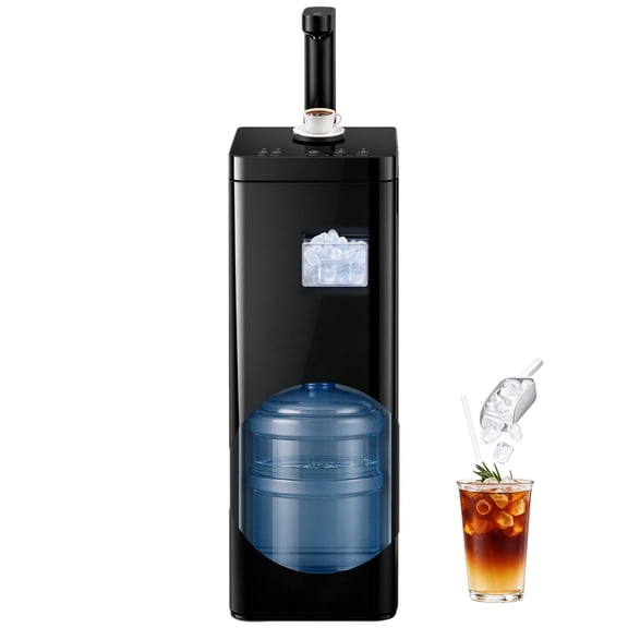 SOOPYK Self Cleaning Bottom load Water Dispenser with Ice Maker,25lbs Ice/24H,3‑5 gallon bottle,Hot/Room/Cold,Child Lock,Blcak