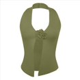 thumbnail image 3 of Top de Punto Acanalado con Estampado Floral 3D y Cuello Halter para Mujer, Estilo Y2K, Sin Mangas, Espalda Descubierta, Abertura Frontal, Ajustado, Chaleco Tipo Suéter. Verde L, 3 of 7