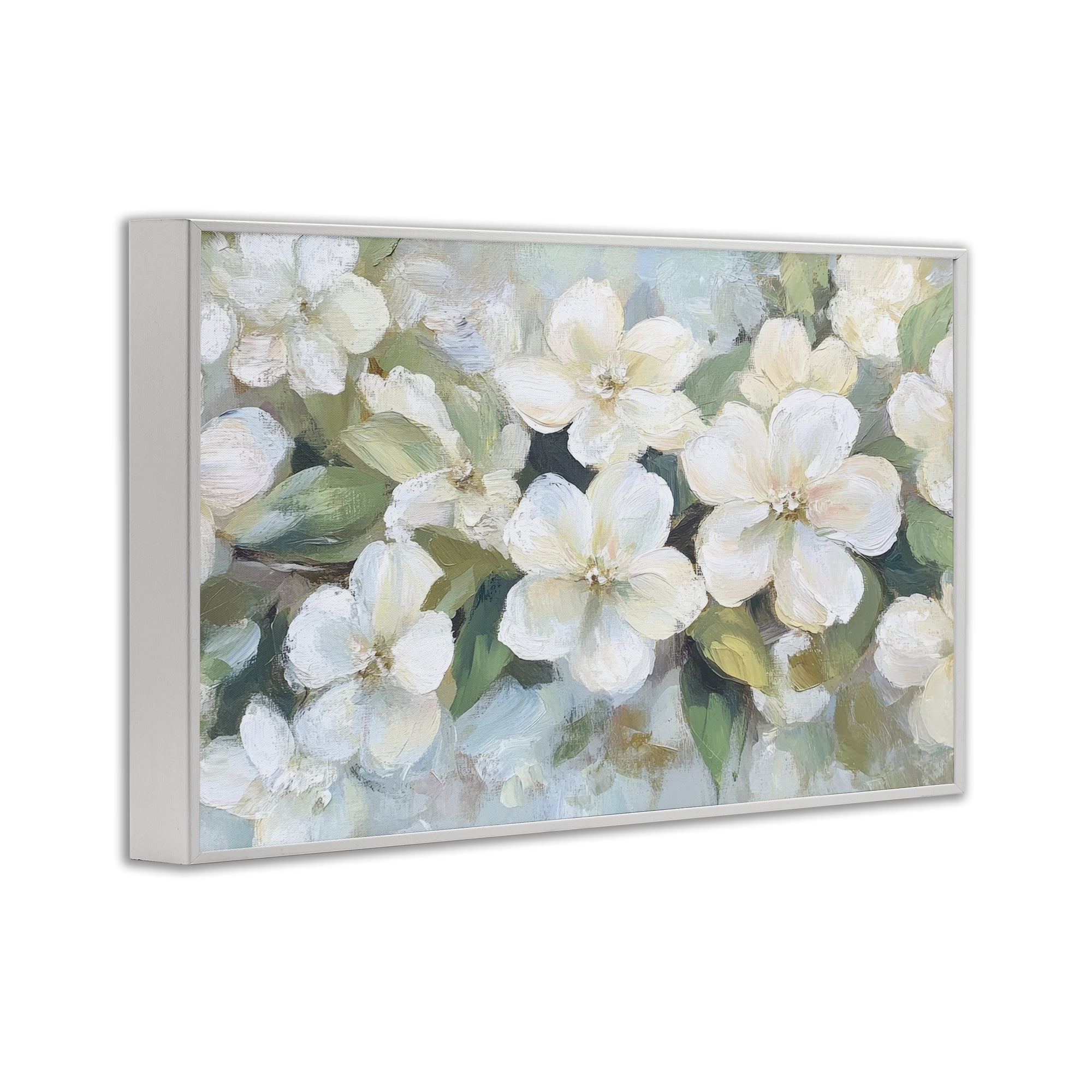 Stupell Industries Painted White Flowers in Leaves White Framed Giclee Art, design by Petal Prints Design