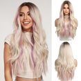 thumbnail image 1 of Yanonmyfd 24 Inches Long Wavy Purple Wig for Women Natural Synthetic Hair Heat Resistant Ombre Wigs with Dark Roots for Daily Party Cosplay Wear, 1 of 28