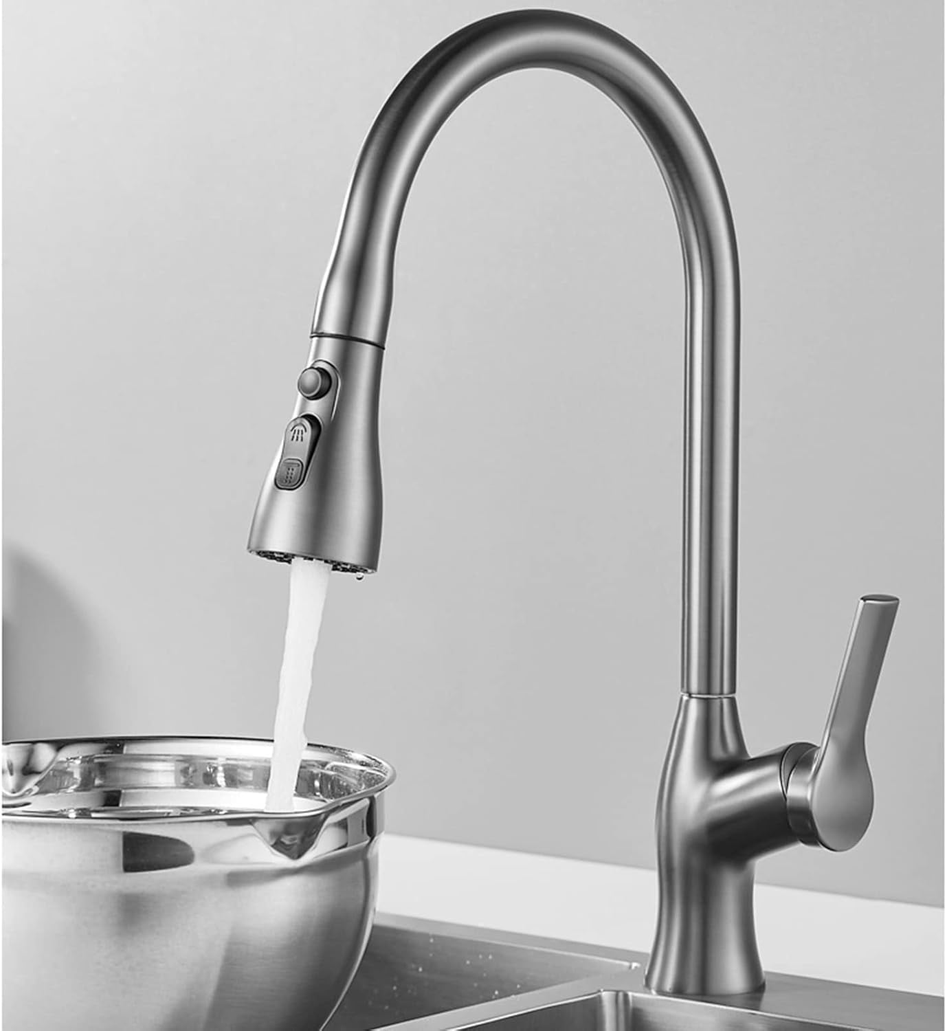 Kitchen Faucets with Pull Out Spray Gray Swivel Telescopic Brass Kitchen Sink Mixer Faucet