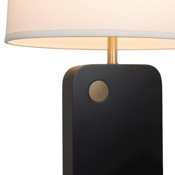 NOVA of California Laurel Table Lamp - Ebony Wood Finish, Weathered Brass, White Linen Shade