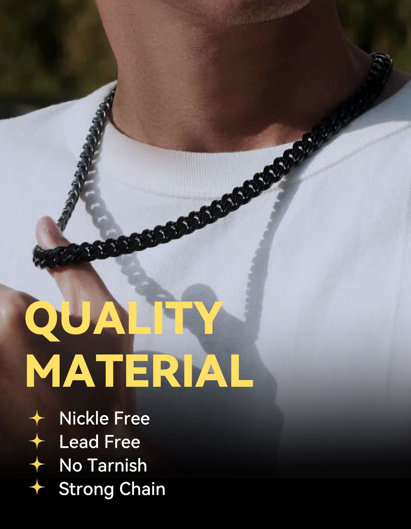 ChainsHouse 9mm Black Cuban Link Chain Necklace for Men Stainless Steel Chunky Chains Hiphop Choker Necklaces Mens Jewelry Gift, 26 Inches