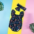 thumbnail image 6 of Otqutp Toddler Cute Outfits Baby Clothes Summer Baby Girl Printed Flying Sleeve Romper Super Cute Jumpsuit Hair Accessories 2 Piece Set, 6 of 7