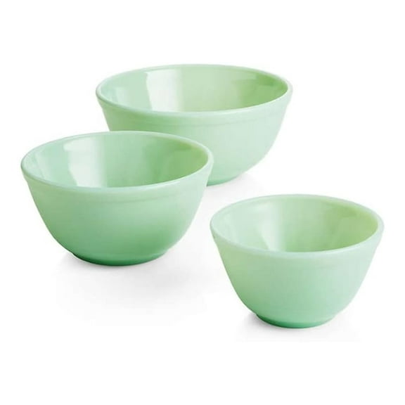 Mosser Glass Mixing Bowls 3 Piece Set - USA Made - Jade - Nesting Bowls for Baking & Cooking - Hand-Pressed Glassware