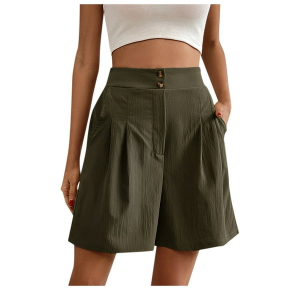 TSADFHJI Knit Skirts for Women Short Women Summer Khaki Loose Pants Casual High Waisted Wide Leg Shorts L Green