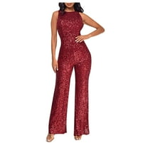 ZQGJB Women's Sexy Elegant Sparkly Rhinestone Bodycon Jumpsuits Party Club Night Outfit Rompers Hot Drilling Clubwear Trendy Crewneck One Piece Long Pant Suit Wine XL