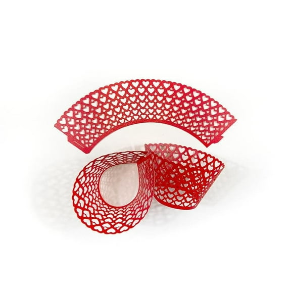 Red Hearts Cut Cupcake Wrappers (25pcs, Standard Size) Grease Resistant Cake Liners for Baking, Caking and Crafting by Bakell