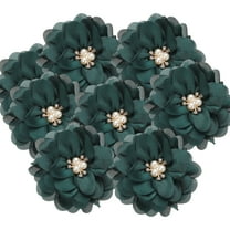 3.15 Inch Chiffon Flowers, 5 Pcs Fabric Flowers Rhinestone Pearl Large Camellia Sewing Appliques for DIY Crafts Dresses Clothing Headbands Wedding Party Decoration, Dark Green