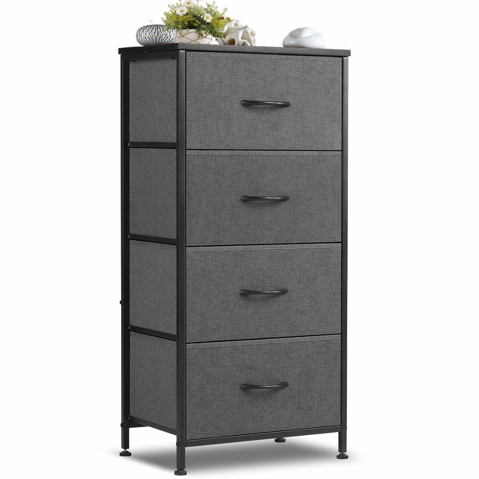 Nextay 4-Drawer Fabric Dresser for Bedroom, Storage Dresser Closet with Steel Frame & Wooden Top for Living Room, Dressing Room, Entryway, Grey