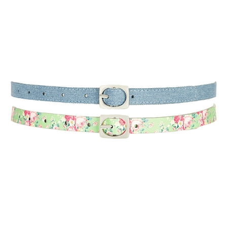 INC International Concepts Womens Textured 2-For-1 Skinny Belts (Denim/Floral, (The Best Skinny Jeans)