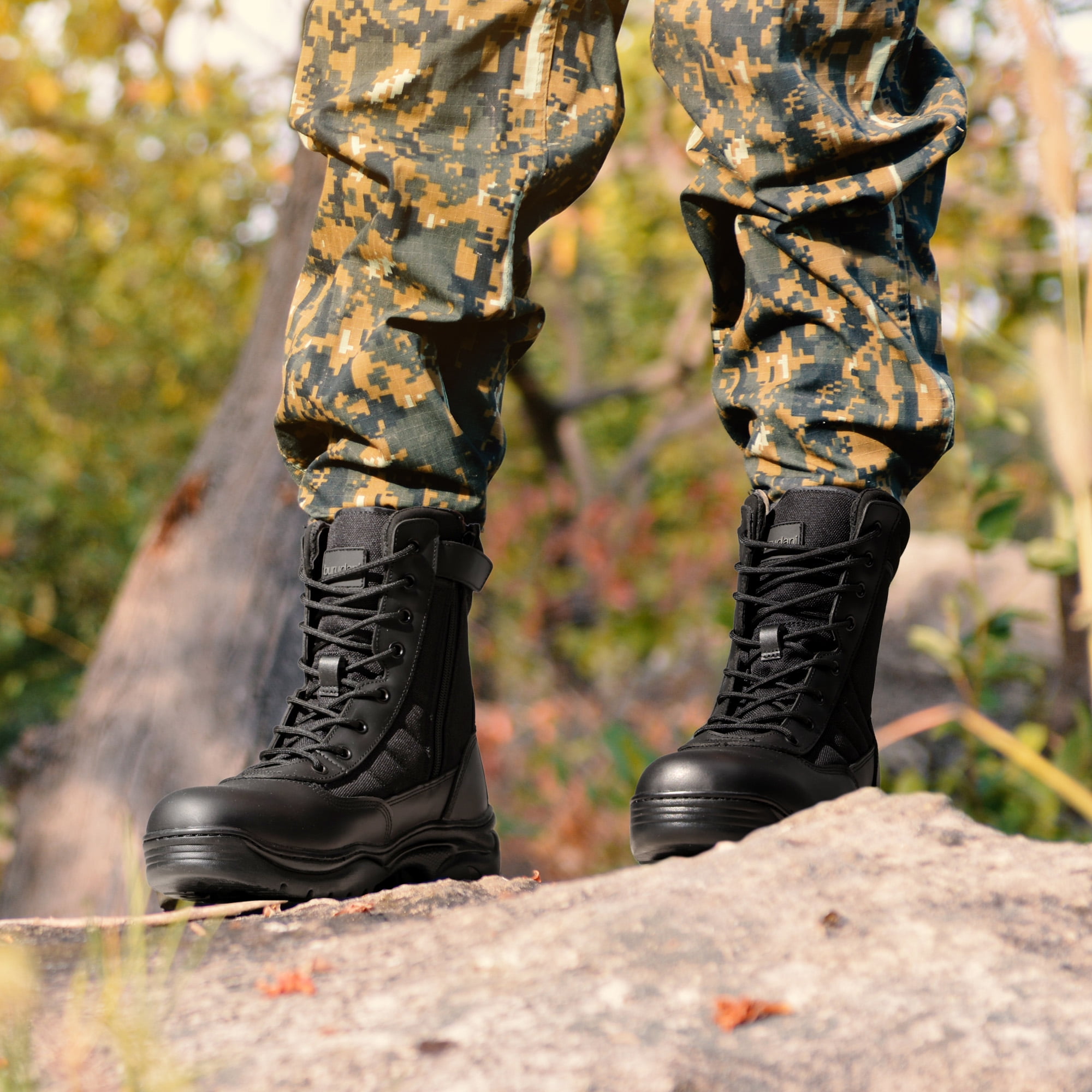 BURUDANI Men Leather Tactical Boots Military Side Zip Lace Up Boots Blk 10.5 BURUDANI Mens Military Tactical Work Boots Side Liberia | Ubuy main image 3