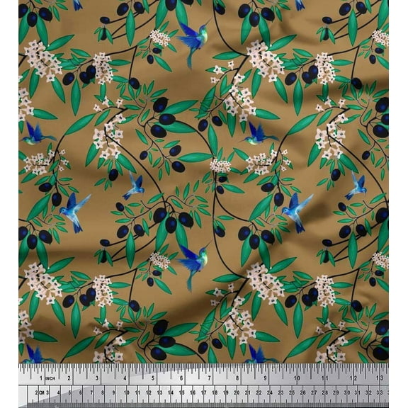 Soimoi Cotton Duck Fabric Leaves,Floral & Black Berries Fruits Printed Craft Fabric by The Yard 42 Inch Wide