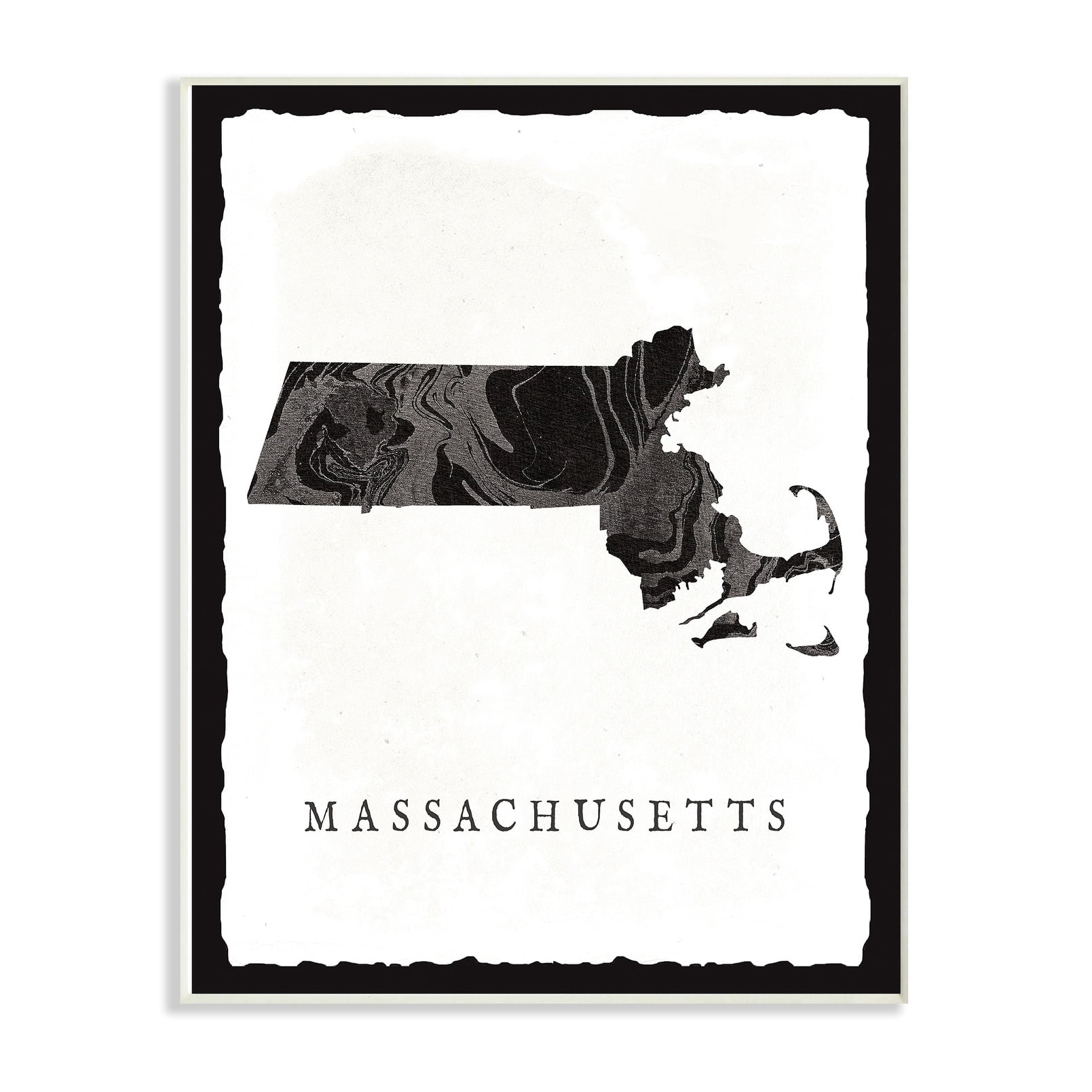 The Stupell Home Decor Collection Black and Grey Marbled Massachusetts State Silhouette Oversized Wall Plaque Art, 12.5 x 0.5 x 18.5
