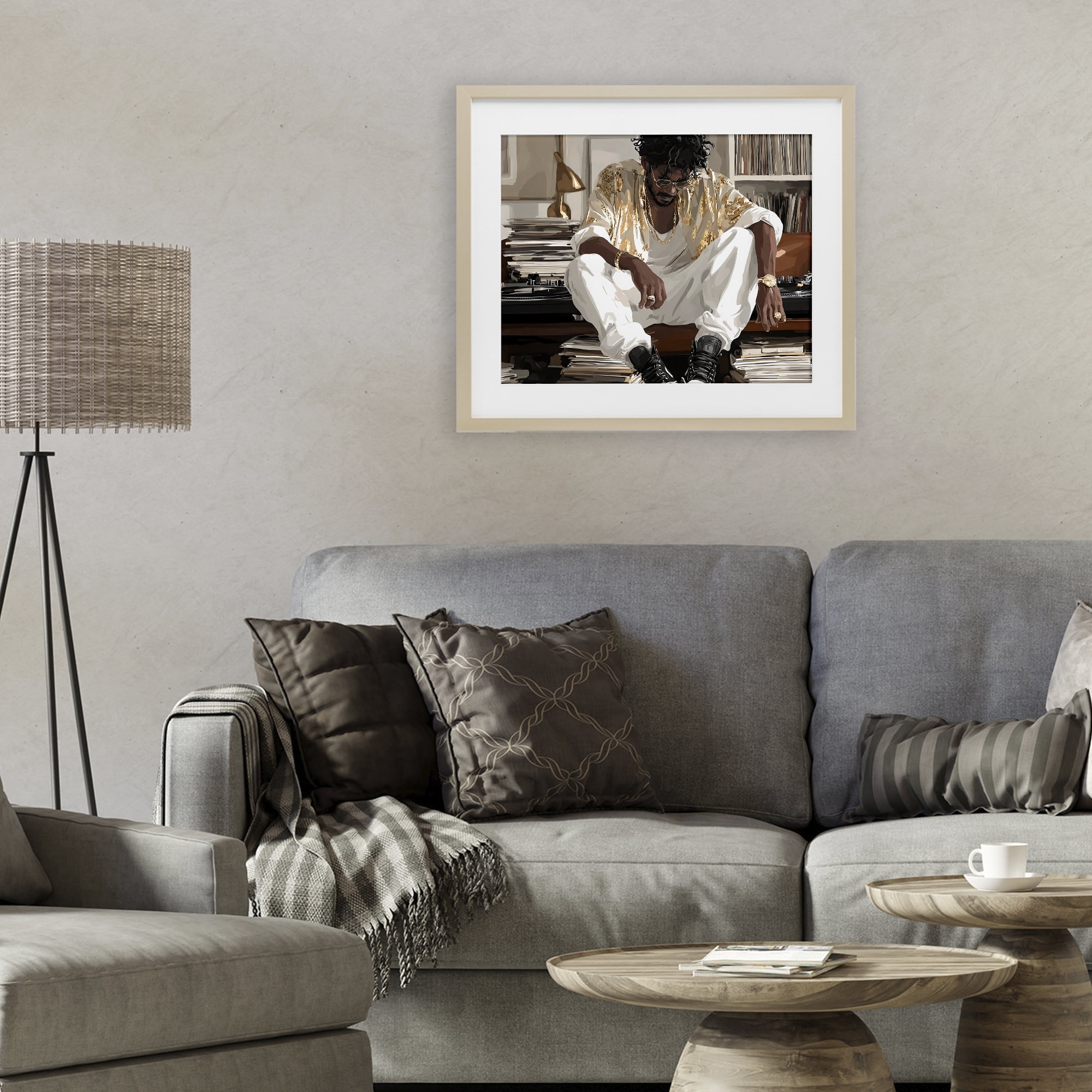 Stupell Industries DJ with Record Collection Birch Framed Print Under Glass, design by Franklyn Gregory