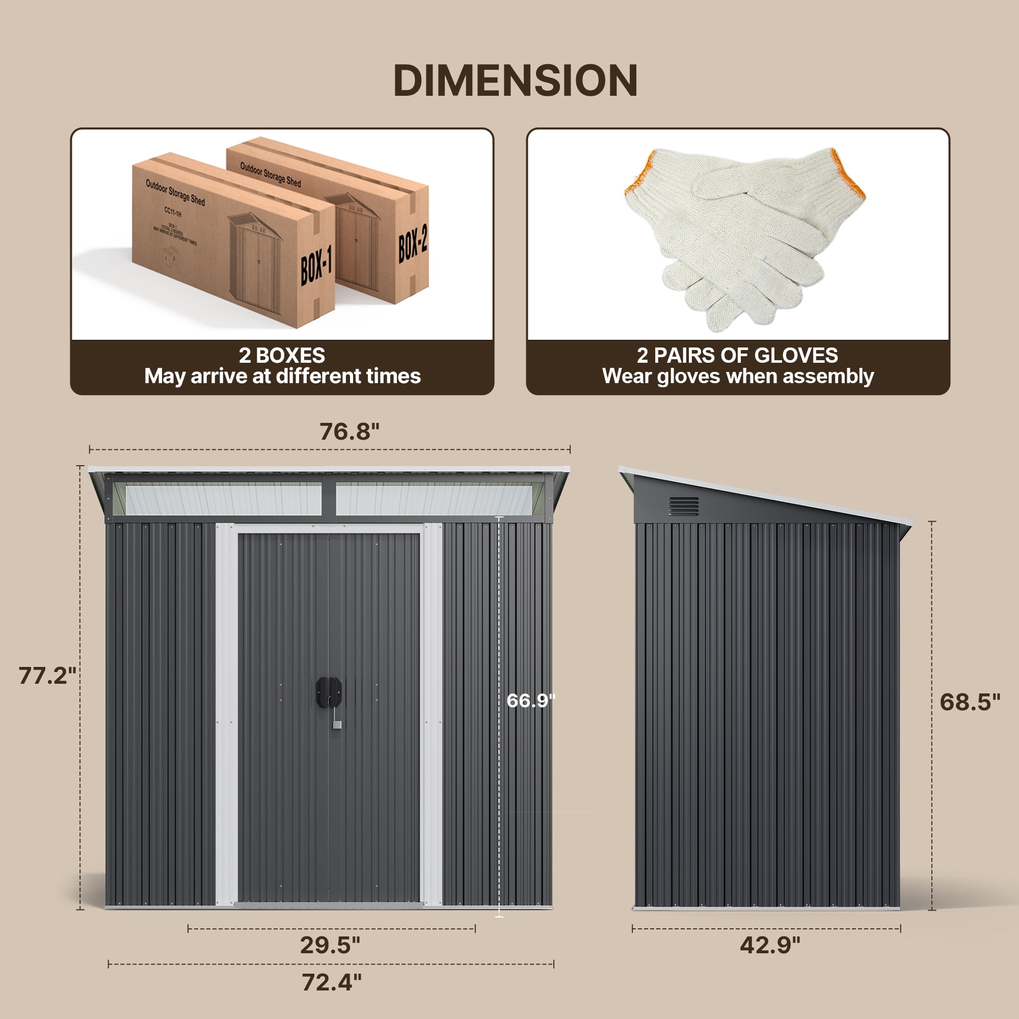 Jolifa 6x4 ft Outdoor Storage Shed, Galvanized Steel Garden Tool Shed with Lockable Door, Waterproof Metal Shed for Backyard Bike Lawn Mower