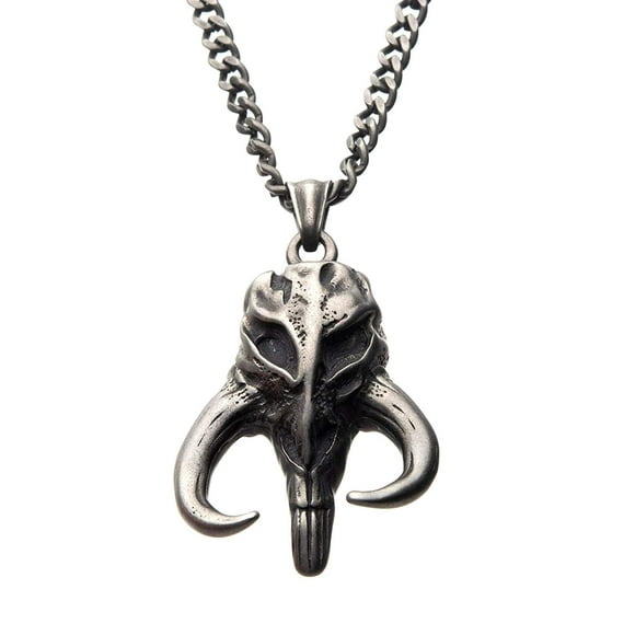 Star Wars: Mandalorian Mythosaur Skull Symbol Necklace, Stainless Steel Pendant Necklace with Chain