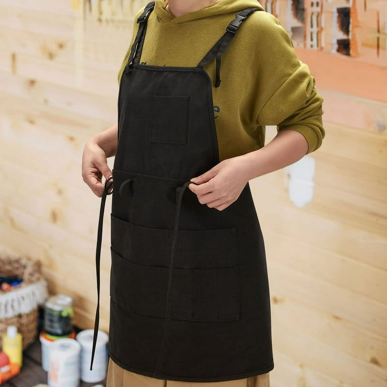 MyLifeUNIT Artist Apron, Adjustable Painting Apron with 10 Pockets for Arts and Craft, Black Canvas Pottery Apron for Women Men, Size: Small