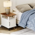 thumbnail image 4 of White Bedside Table Nightstand with Charging Station, End Table with Open Shelf & Cabinet, Farmhouse Side Table for Bedroom, Living Room, 4 of 7