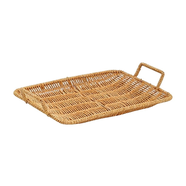 Bandeja tejida para servir, fácil de limpiar, duradera, bandeja para refrigerios con asa, multiusos. Medio