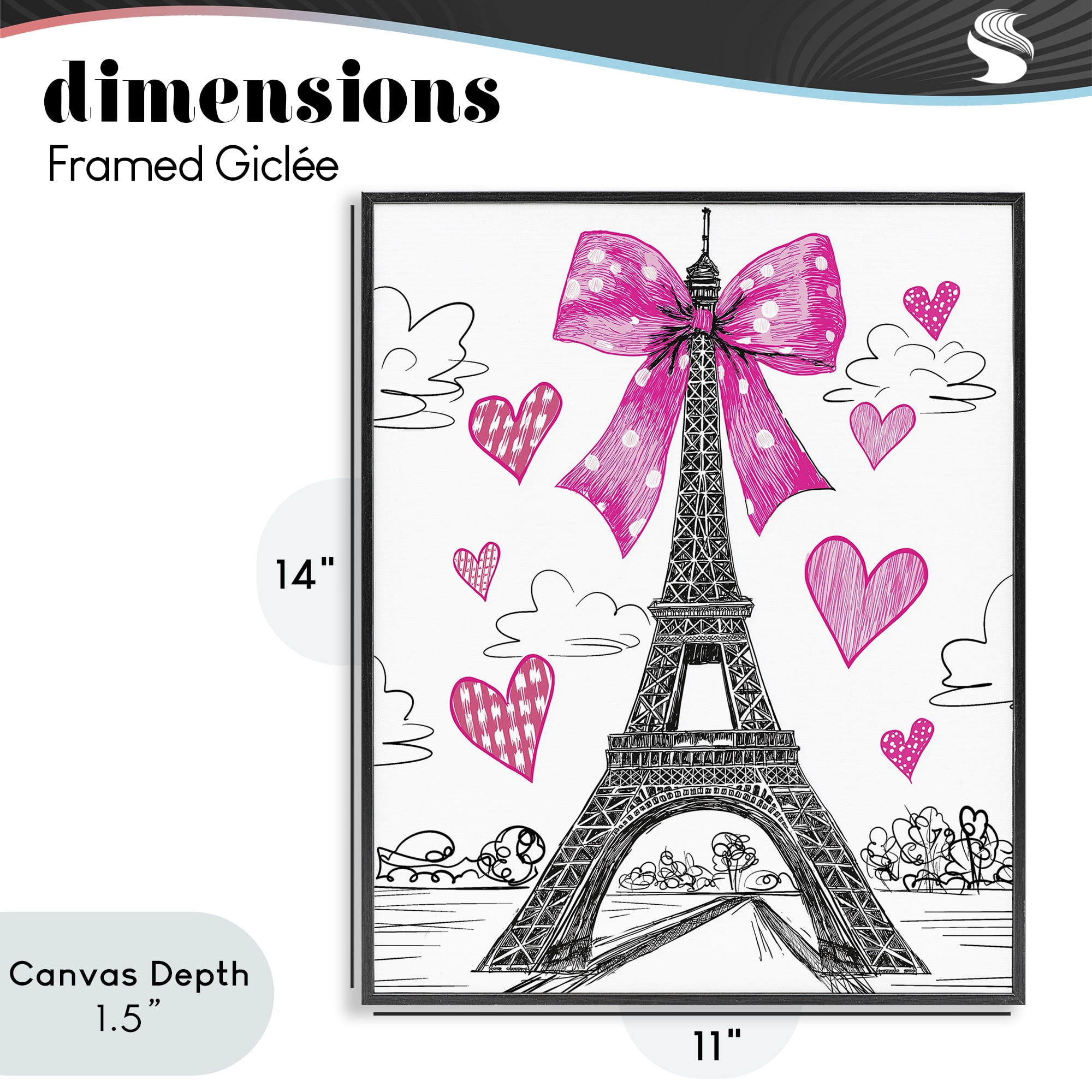 Stupell Industries Heart Patterned Eiffel Tower Black Framed Giclee Art, design by Jess Stempel