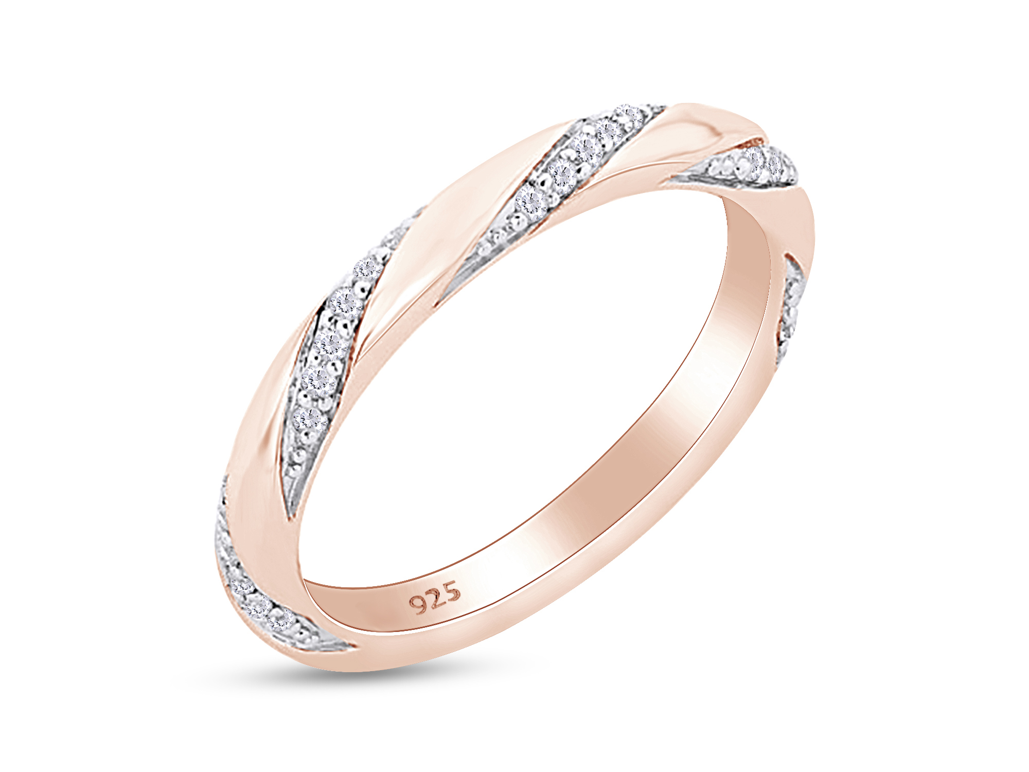 AFFY Round Cut White Natural Diamond Wedding Band Ring in 14K Rose Gold Over Sterling Silver (0.17 Cttw, I2-I3 Clarity), Ring Size-12
