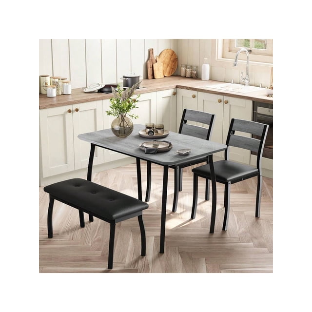 Home dining mesa set para 4 - de madera kitchen mesa con forrado bench y 2 cushion sillas, space - saving dinette set para studio kitchen, dining room, apartment (43x28x30inch)